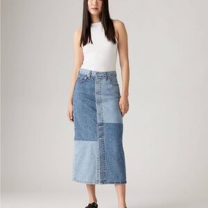 Levi’s Premium Denim Button Midi Patchwork Skirt